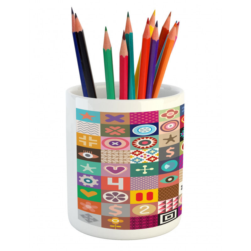 Multi Patterned Squares Pencil Pen Holder