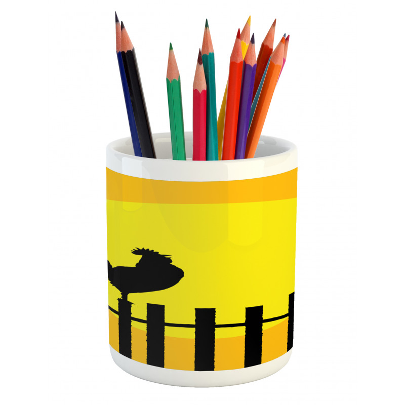 Rooster Silhouette Sunrise Pencil Pen Holder