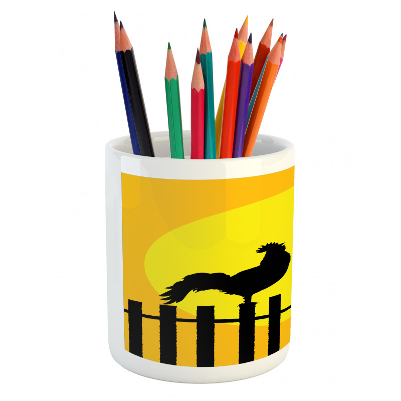 Rooster Silhouette Sunrise Pencil Pen Holder