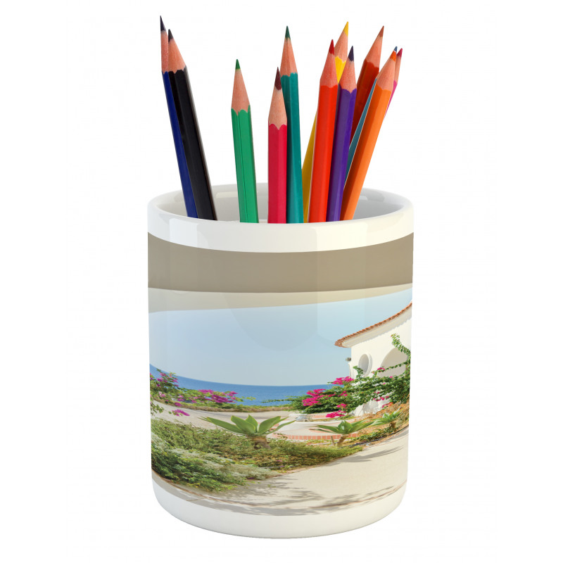 Plants Flowers Sea Panorama Pencil Pen Holder