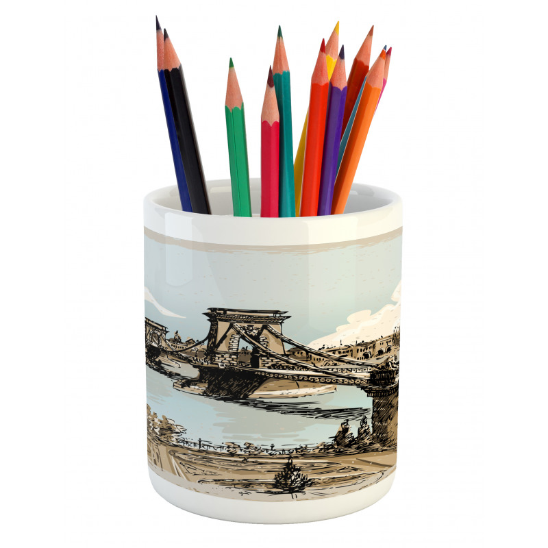 Vintage Sketch Budapest Pencil Pen Holder