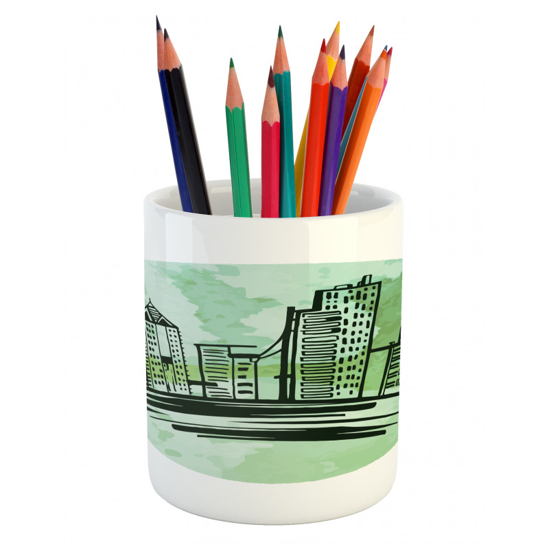 Watercolor Buildings Art Pencil Pen Holder