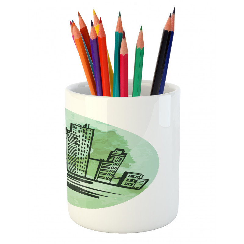 Watercolor Buildings Art Pencil Pen Holder