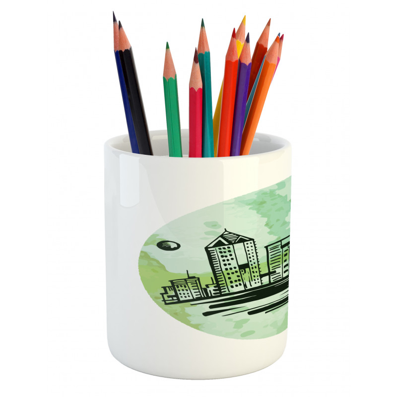 Watercolor Buildings Art Pencil Pen Holder