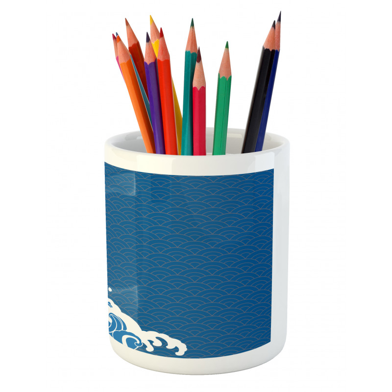 Sea Oriental Waves Pencil Pen Holder