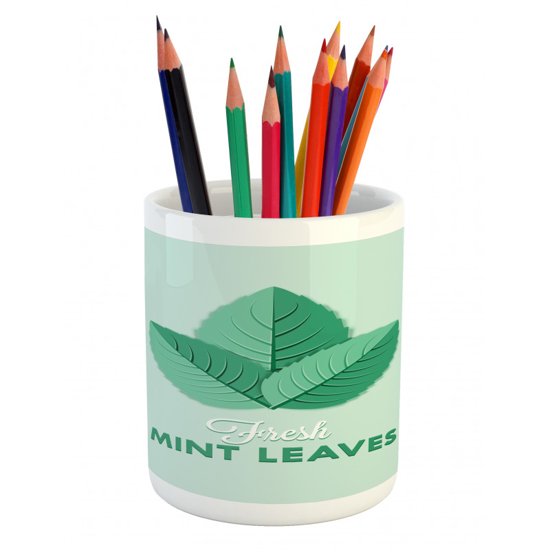 Fresh Mint Leaves Calligraphy Pencil Pen Holder