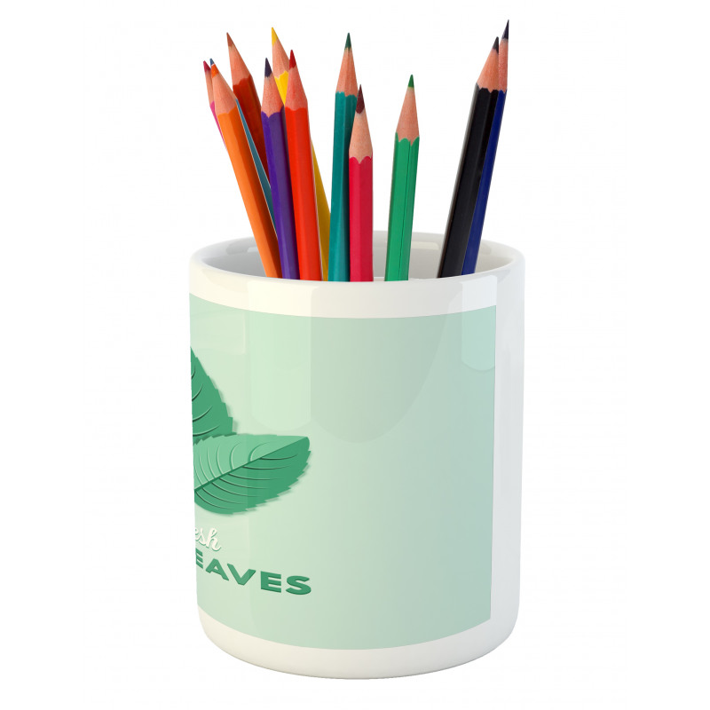 Fresh Mint Leaves Calligraphy Pencil Pen Holder