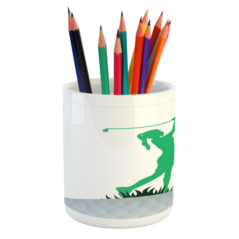 Woman Golf Player Taking Shot Pencil Pen Holder