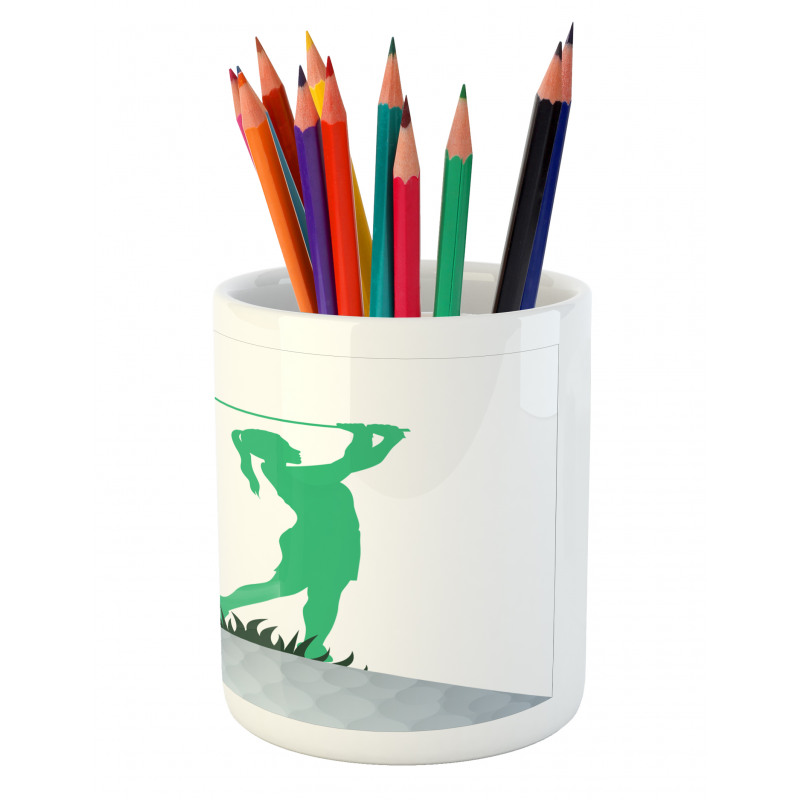 Woman Golf Player Taking Shot Pencil Pen Holder