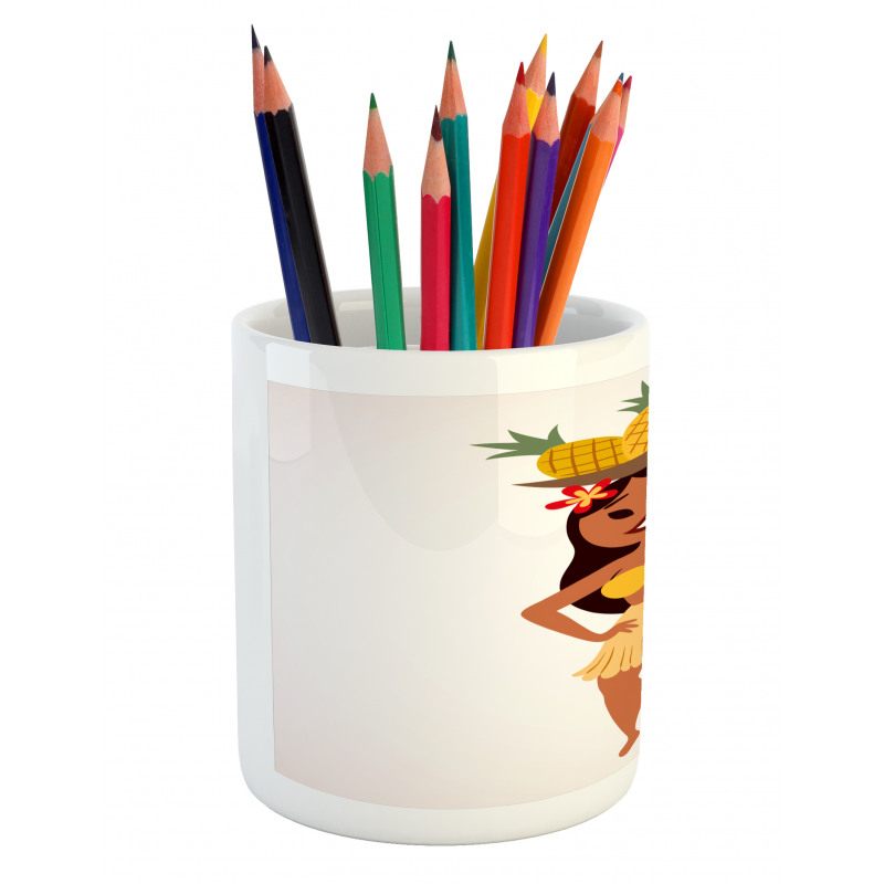 Tropical Girl Pineapples Pencil Pen Holder