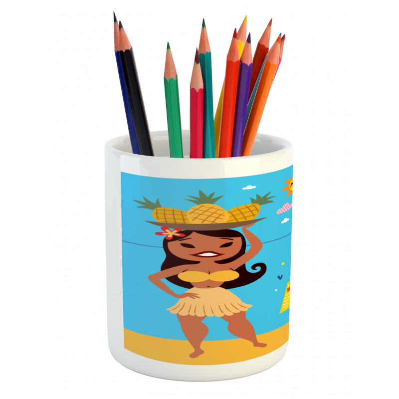 Hello August Text Sun Pencil Pen Holder