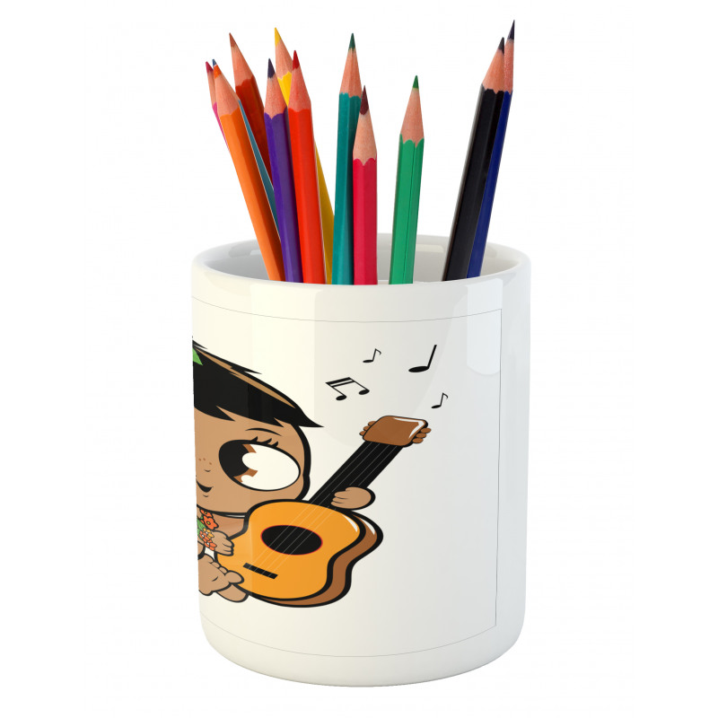 Girl Playing the Ukelele Pencil Pen Holder