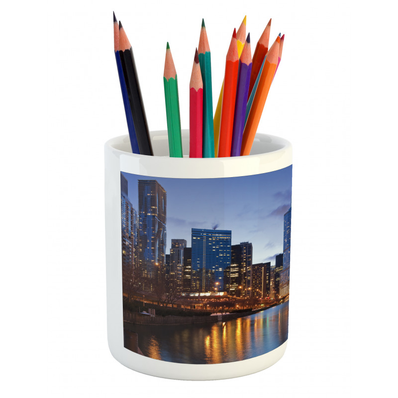 Chicago Riverside at Night Pencil Pen Holder