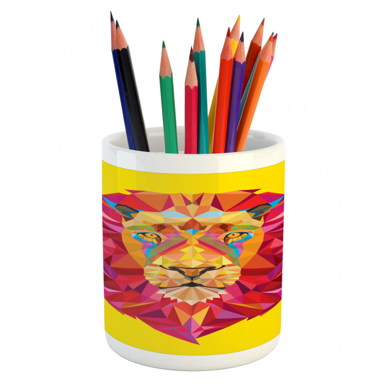 Geometric Lion Face Pencil Pen Holder