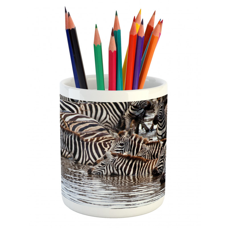 Zebra Wildebeest Herd Pencil Pen Holder