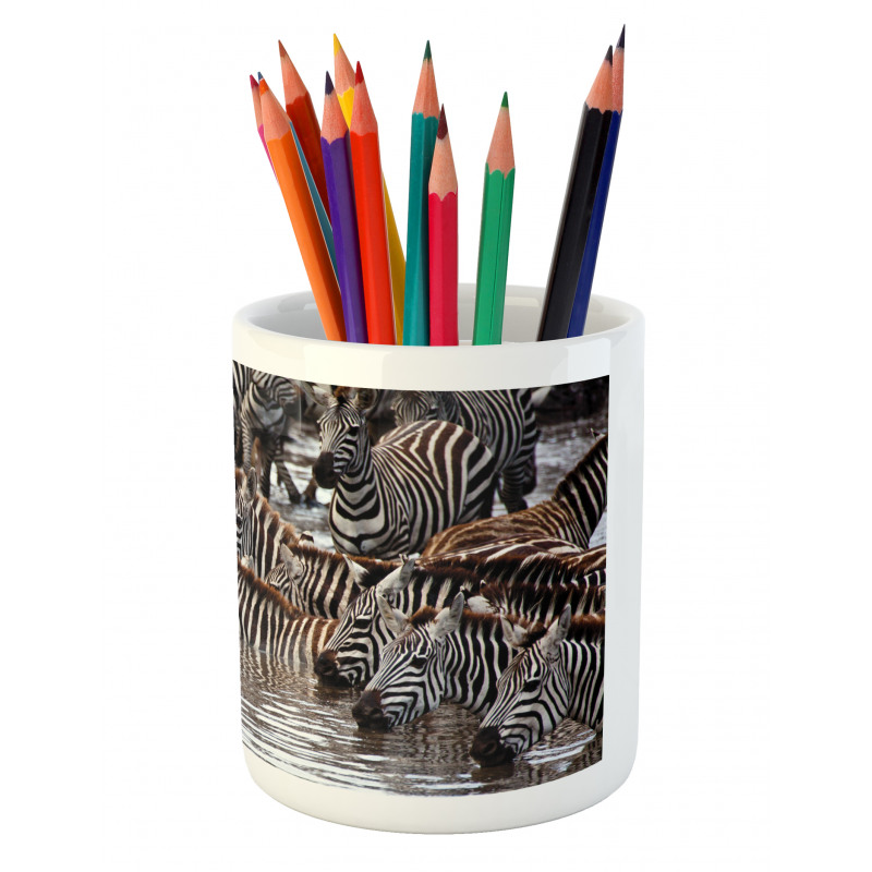 Zebra Wildebeest Herd Pencil Pen Holder