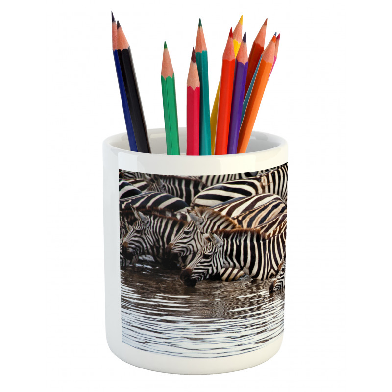 Zebra Wildebeest Herd Pencil Pen Holder