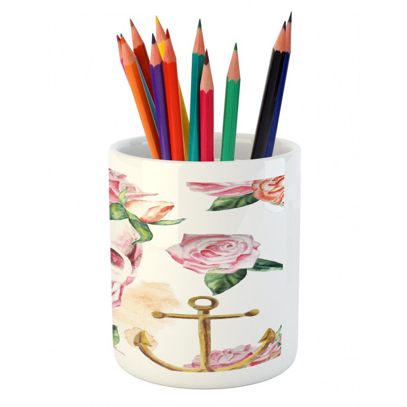 Anchor Roses Peony Art Pencil Pen Holder