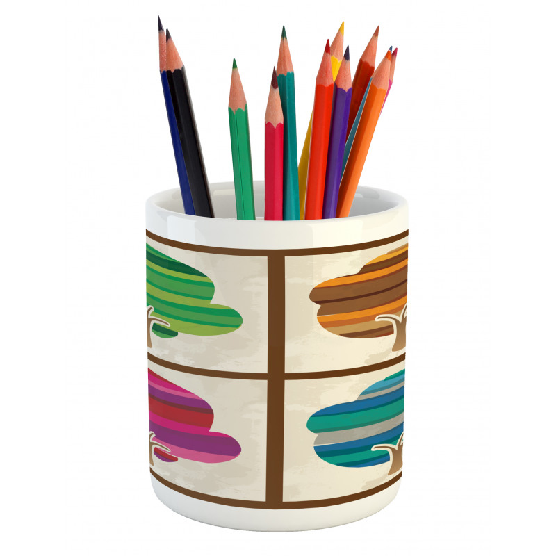 Striped Fall Silhouettes Pencil Pen Holder