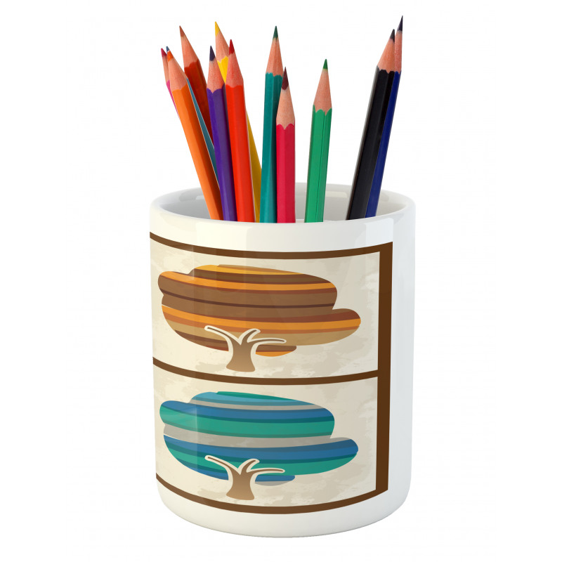 Striped Fall Silhouettes Pencil Pen Holder