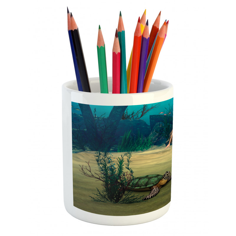 Mermaid Turtle Ocean Pencil Pen Holder