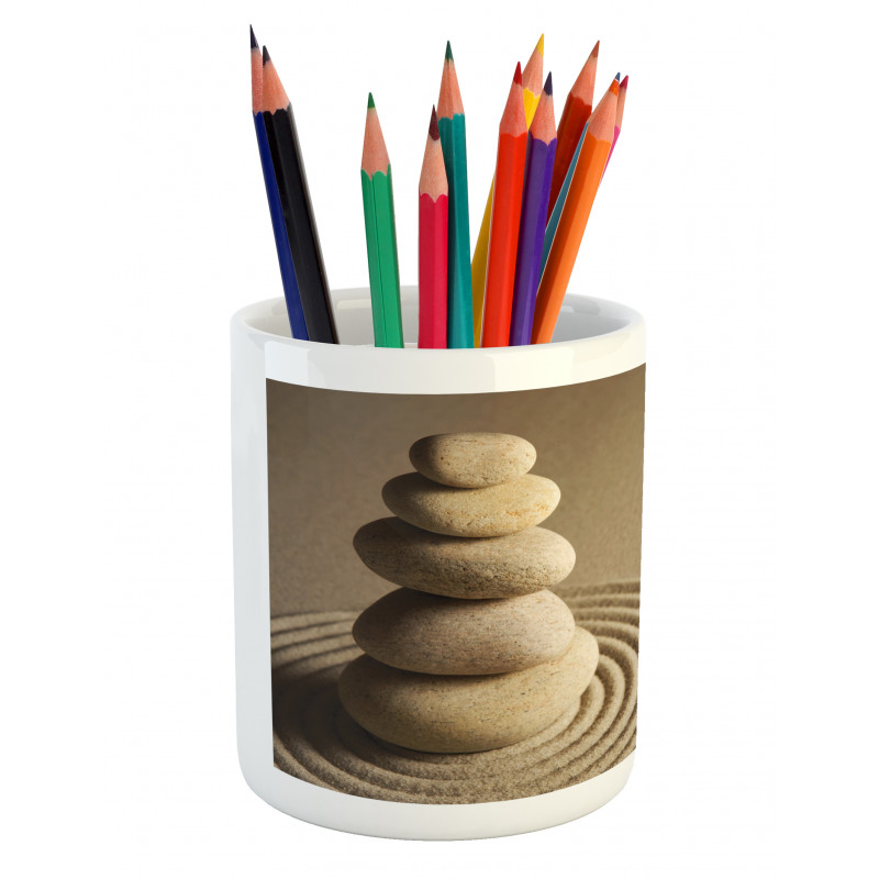 Balancing Stones on Sand Theme Pencil Pen Holder