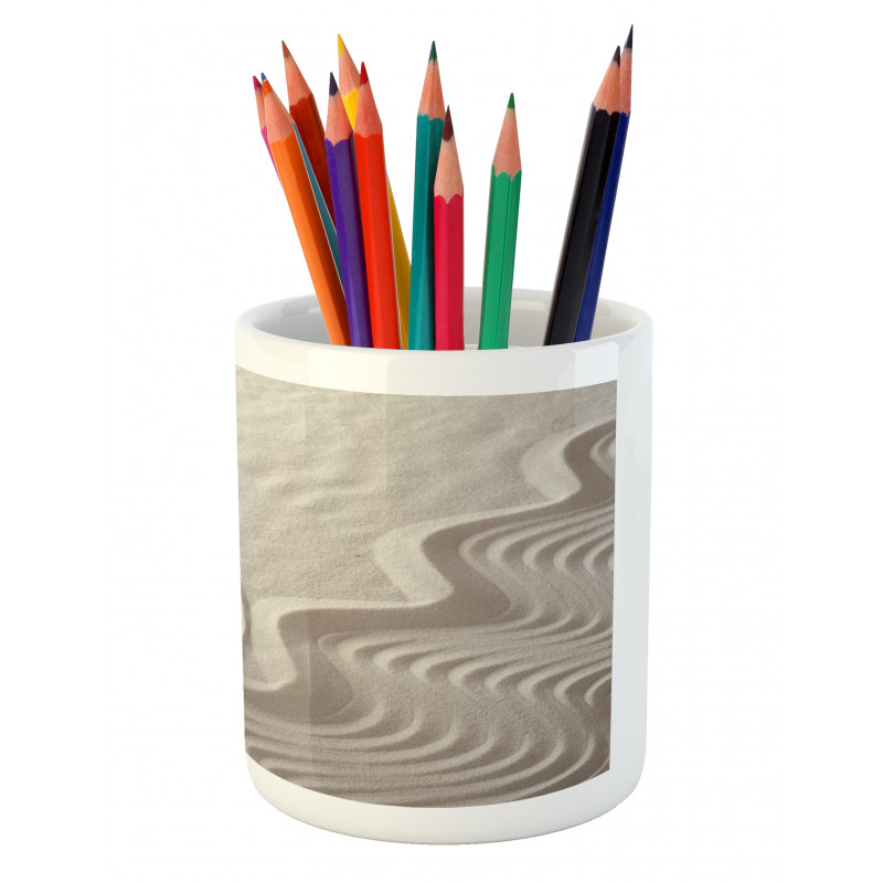 Motifs of Waves on Sand Pebble Pencil Pen Holder