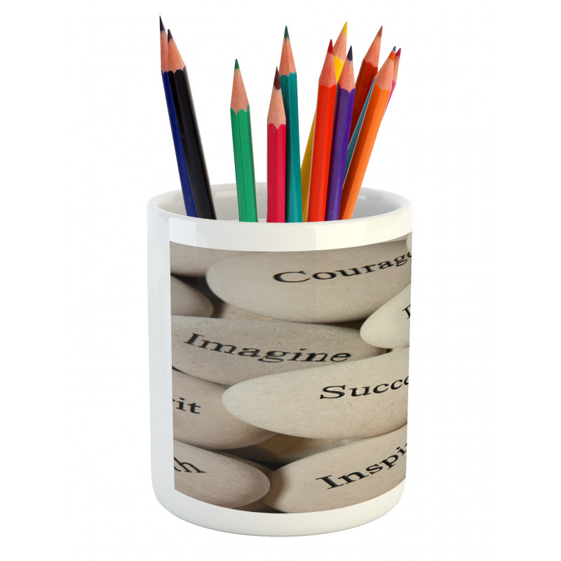 Motivational Words on Rocks Pencil Pen Holder