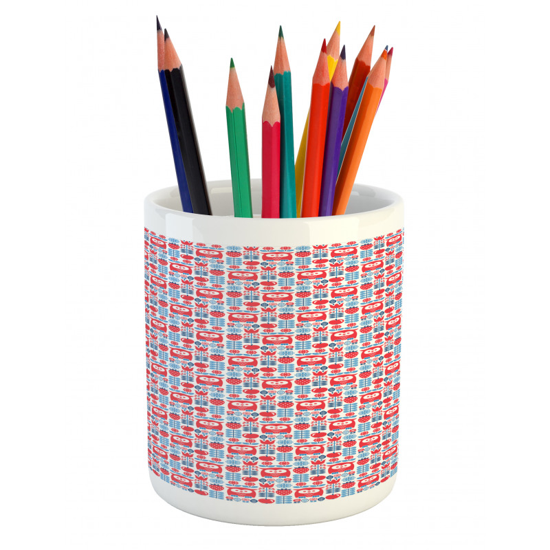 Floral Art with Owl Motif Pencil Pen Holder