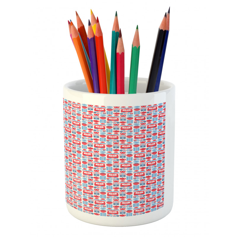 Floral Art with Owl Motif Pencil Pen Holder