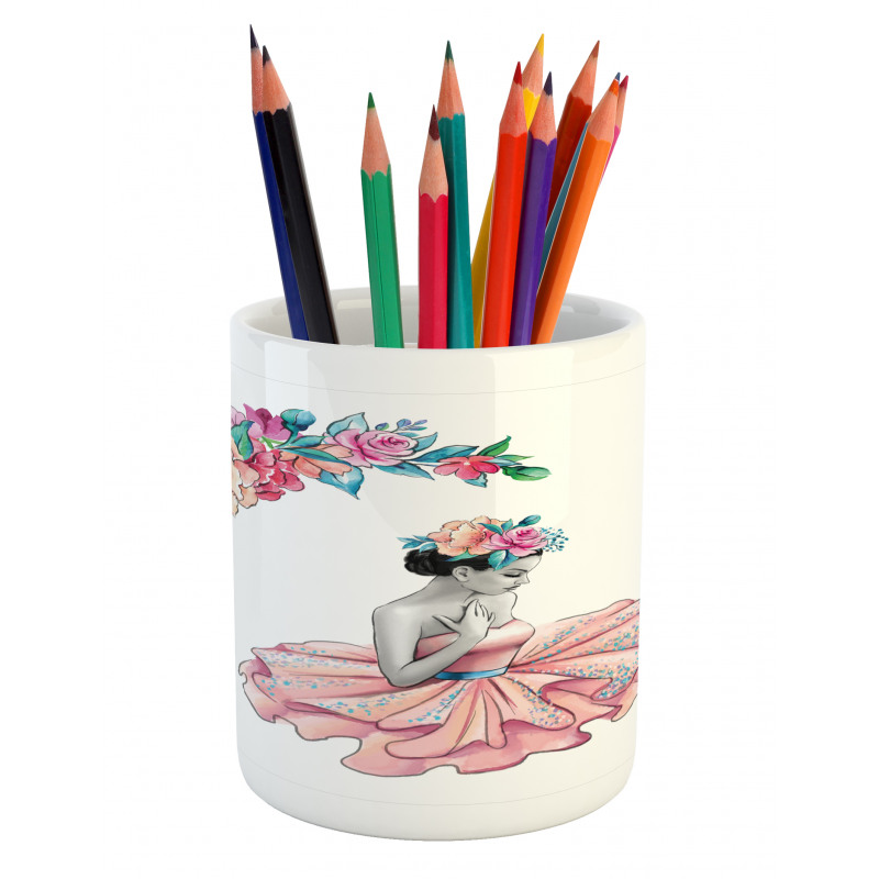 Dancer Girl in Flowers Pencil Pen Holder