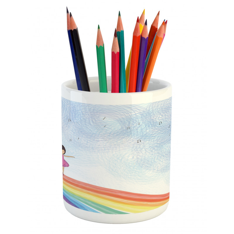 Girl Dances on Rainbow Pencil Pen Holder