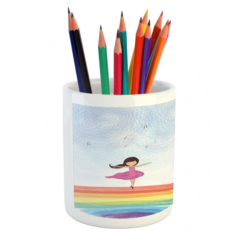 Girl Dances on Rainbow Pencil Pen Holder