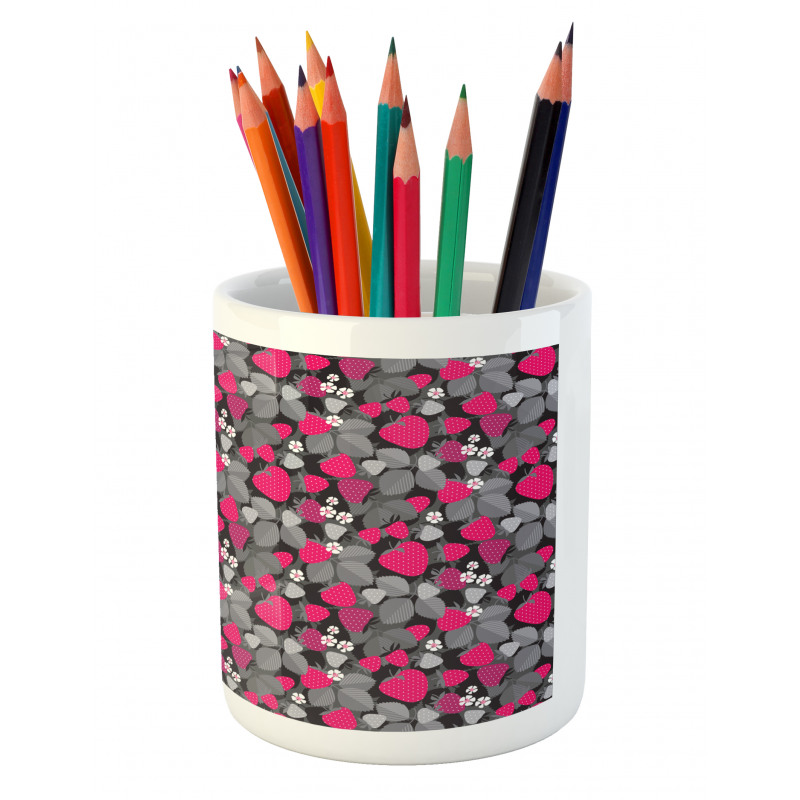 Strawberries Flowers Pencil Pen Holder