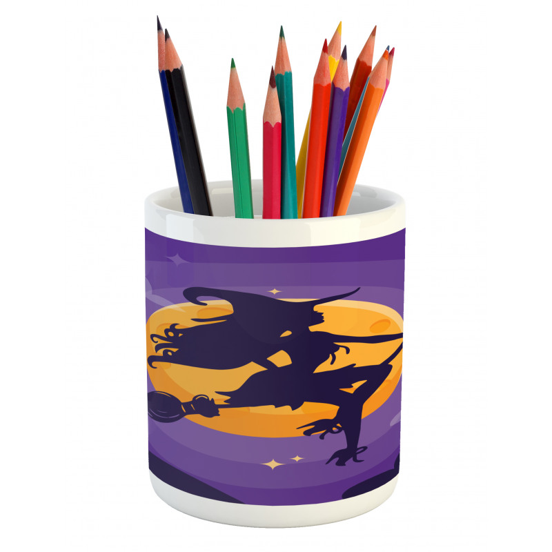 Witch Broom Silhouette Pencil Pen Holder