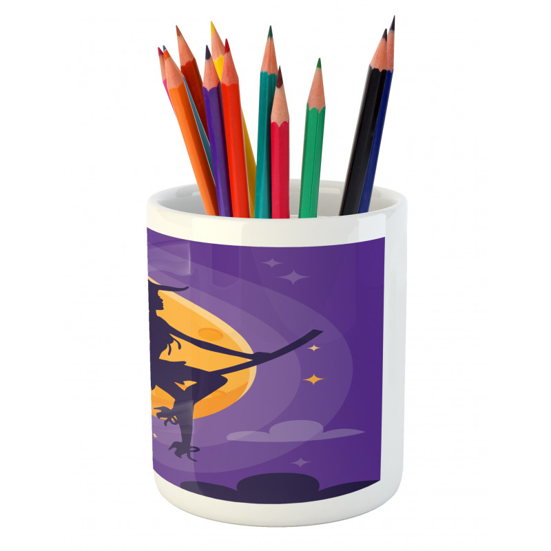 Witch Broom Silhouette Pencil Pen Holder