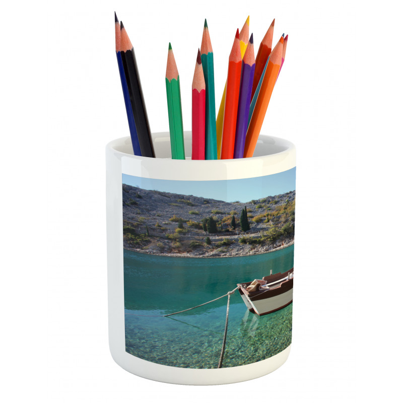 Tranquil Scene Boat on Bay Pencil Pen Holder