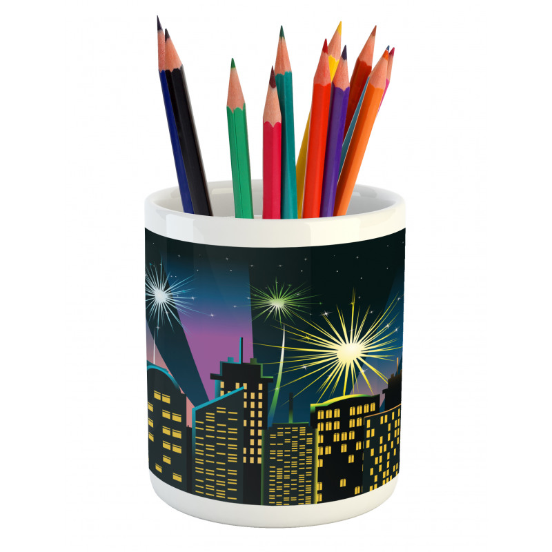 Fireworks Illustration in City Pencil Pen Holder