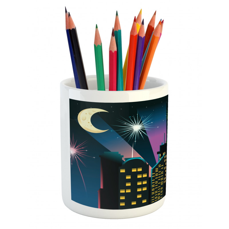 Fireworks Illustration in City Pencil Pen Holder