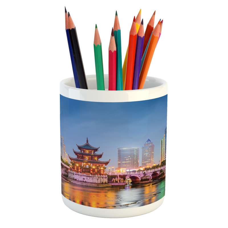 China Cityscape at Dusk Time Pencil Pen Holder