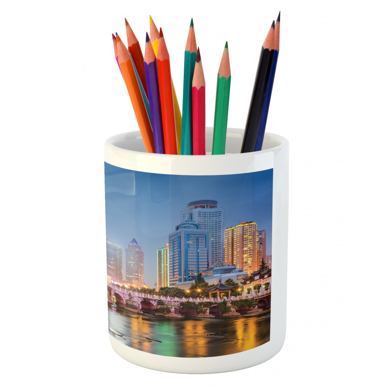 China Cityscape at Dusk Time Pencil Pen Holder