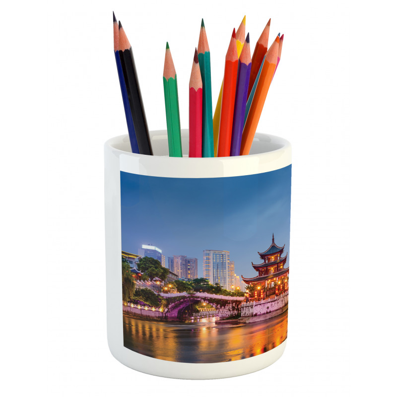 China Cityscape at Dusk Time Pencil Pen Holder