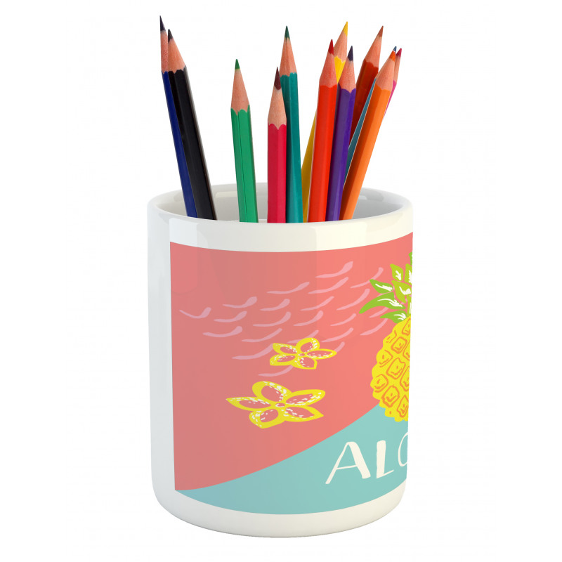 Flowers and Pineapple Pattern Pencil Pen Holder