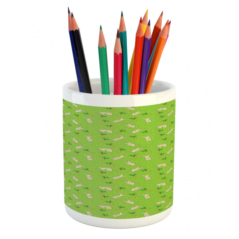 Pattern with Rabbits Carrots Pencil Pen Holder