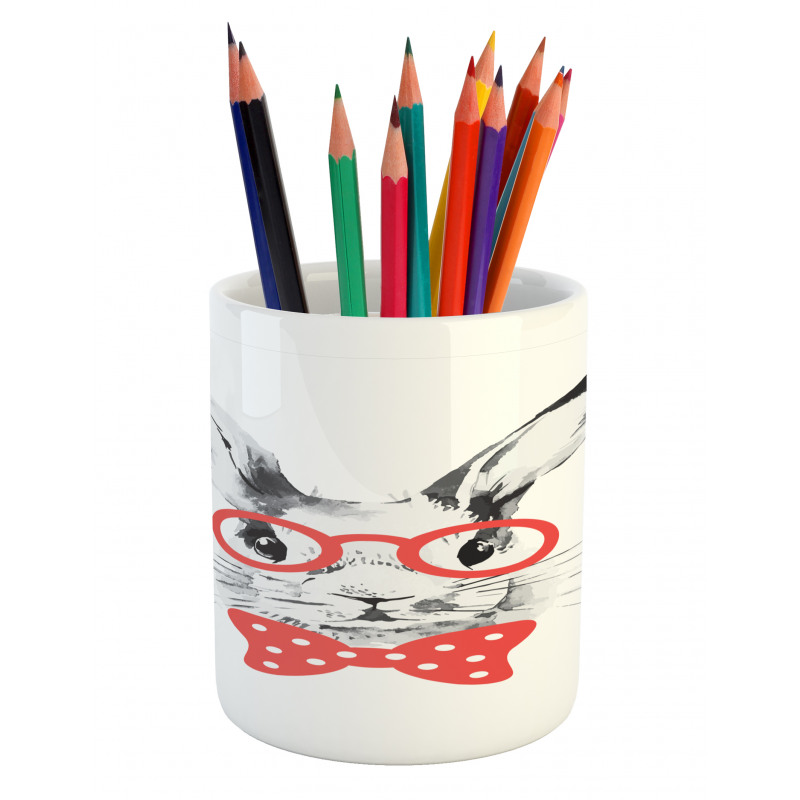 Nerdy Rabbit with Eyeglasses Pencil Pen Holder