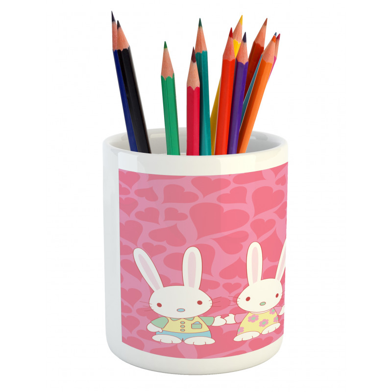 Couple Bunnies in Romance Pencil Pen Holder