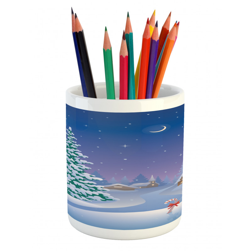 Vertical Cartoon Snowy Path Pencil Pen Holder