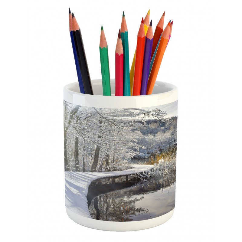 Snow Covered Path in Forest Pencil Pen Holder