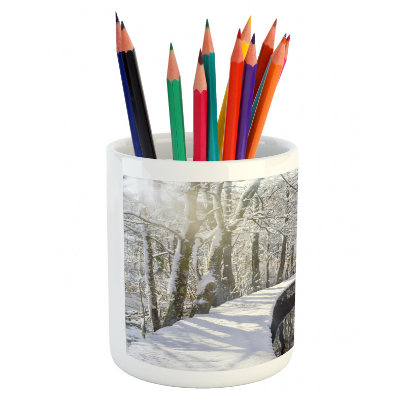 Snow Covered Path in Forest Pencil Pen Holder