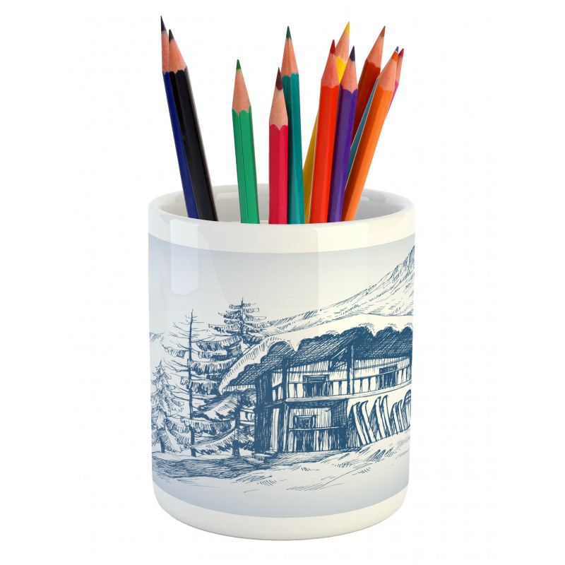 Sketch of Ski Hut Resort Pencil Pen Holder